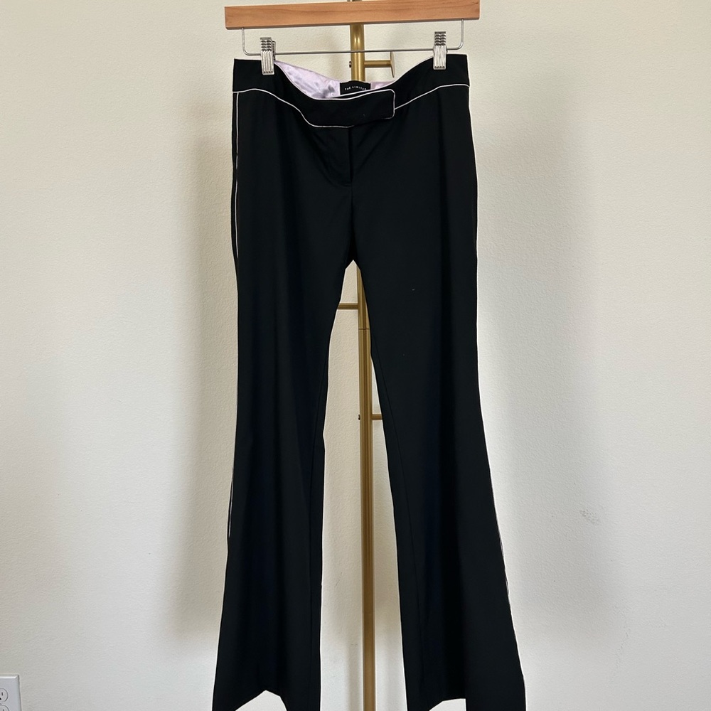 Vintage Y2K The Limited Black Flared Trousers Pants with Purple Silk Trim - 4